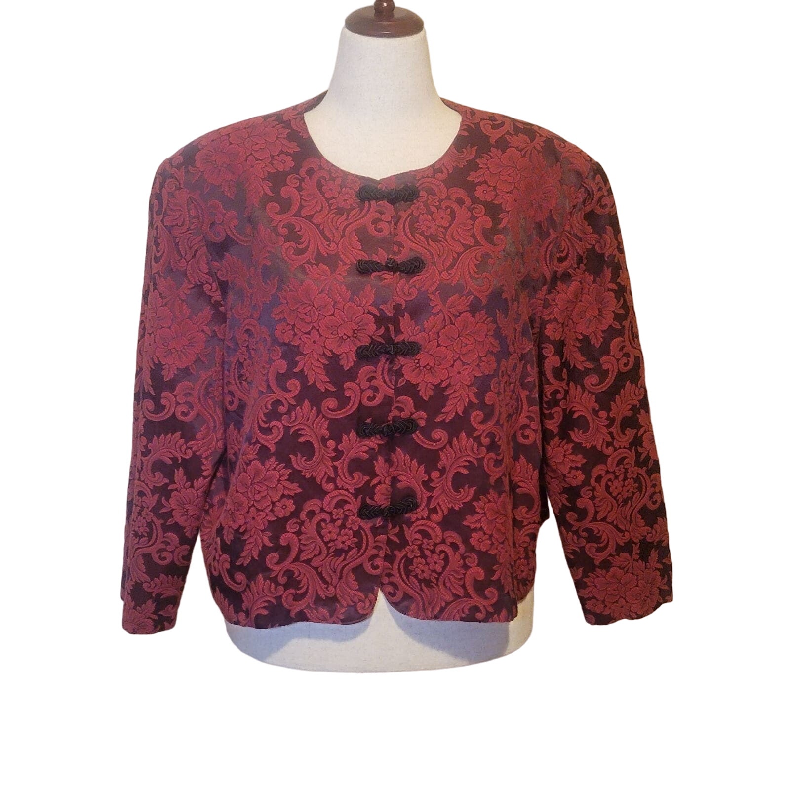 Vintages 80's Cottage Boho Whimsy Red Embossed Jacket Size 22